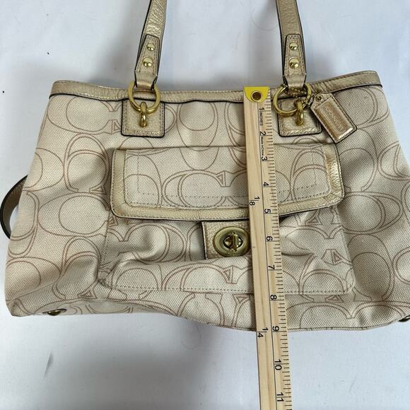 Coach Penelope Carryall Signature Beige and Gold Linen Handbag - Picture 13 of 14
